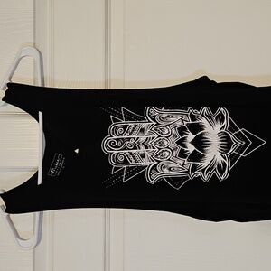 Miken Flow Black Open Back Tank Top with White Graphic